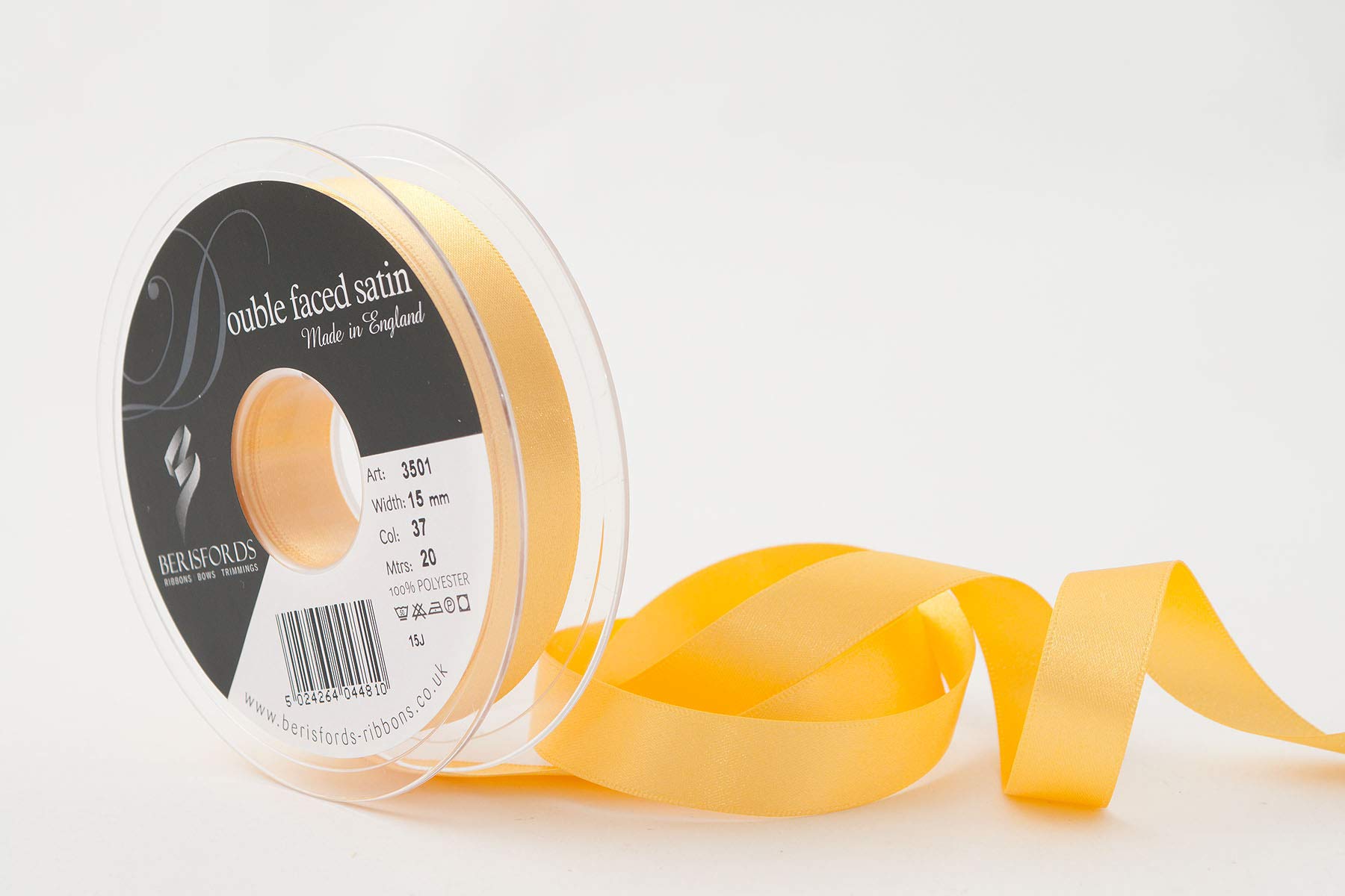 Berisfords Double FACE Poly Satin Ribbon, Gold, 15 mm