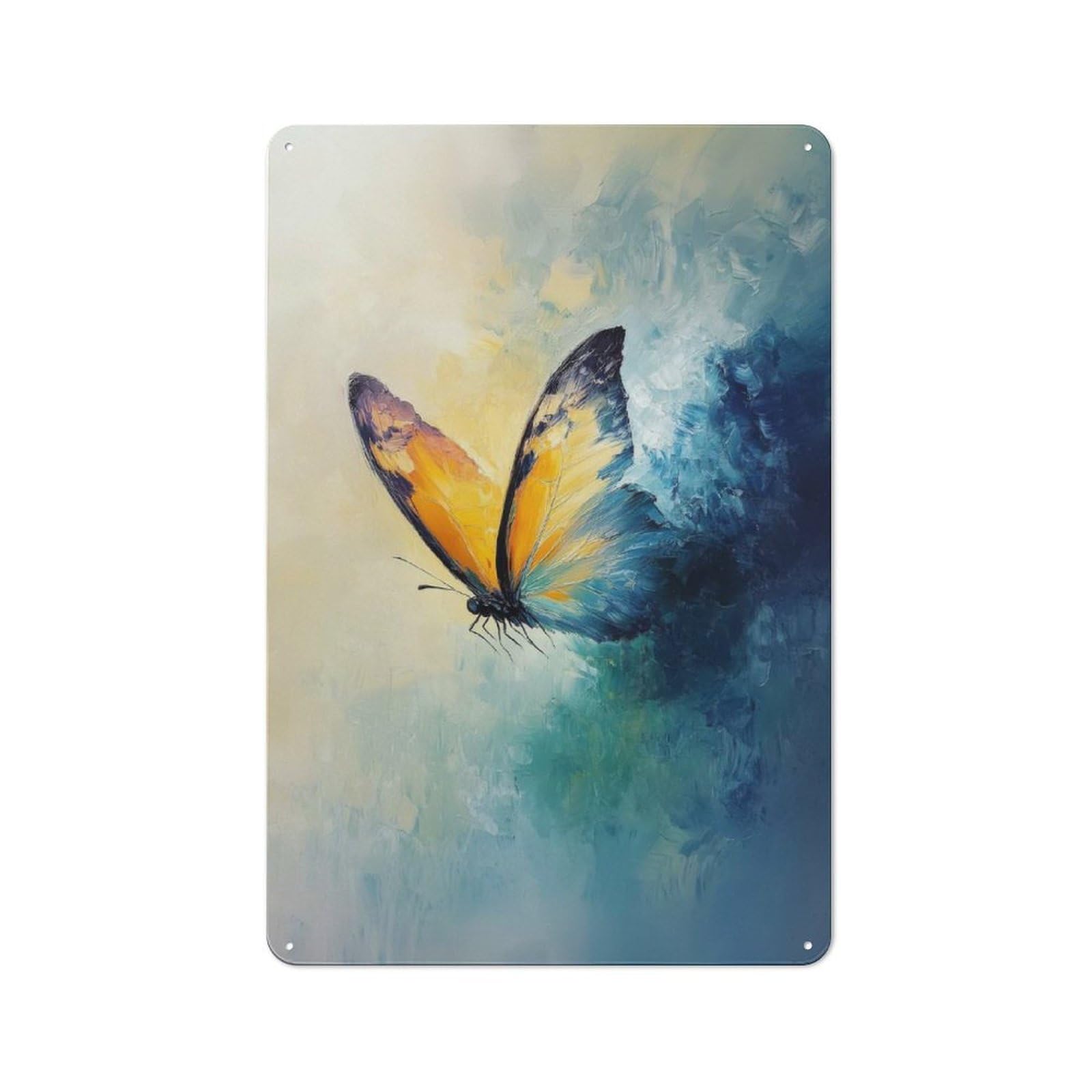 Junmoney Style-1 Tin Wall Plaque 30X20cm With Butterfly Painting For Workshop Wall, With Clear Retro Wall Decor Character