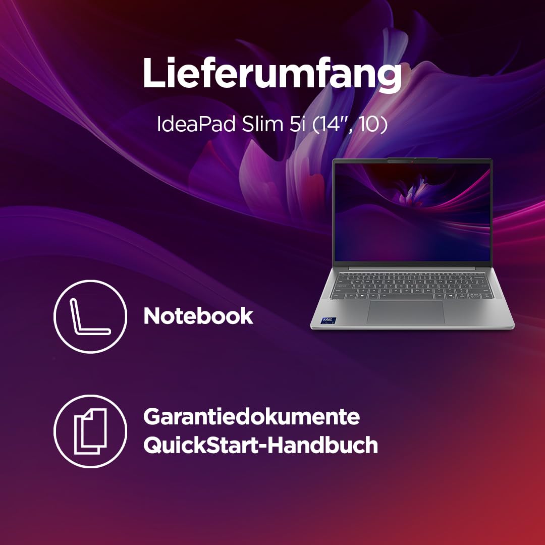 Lenovo IdeaPad Slim 5i Laptop | Copilot+ PC | 14" WUXGA OLED Display | Intel Core Ultra 9 185H | 1TB SSD | 32GB RAM | Intel Arc Grafik | QWERTZ | Beleuchtet | Win11 | Grau | 3 Monate Premium Care