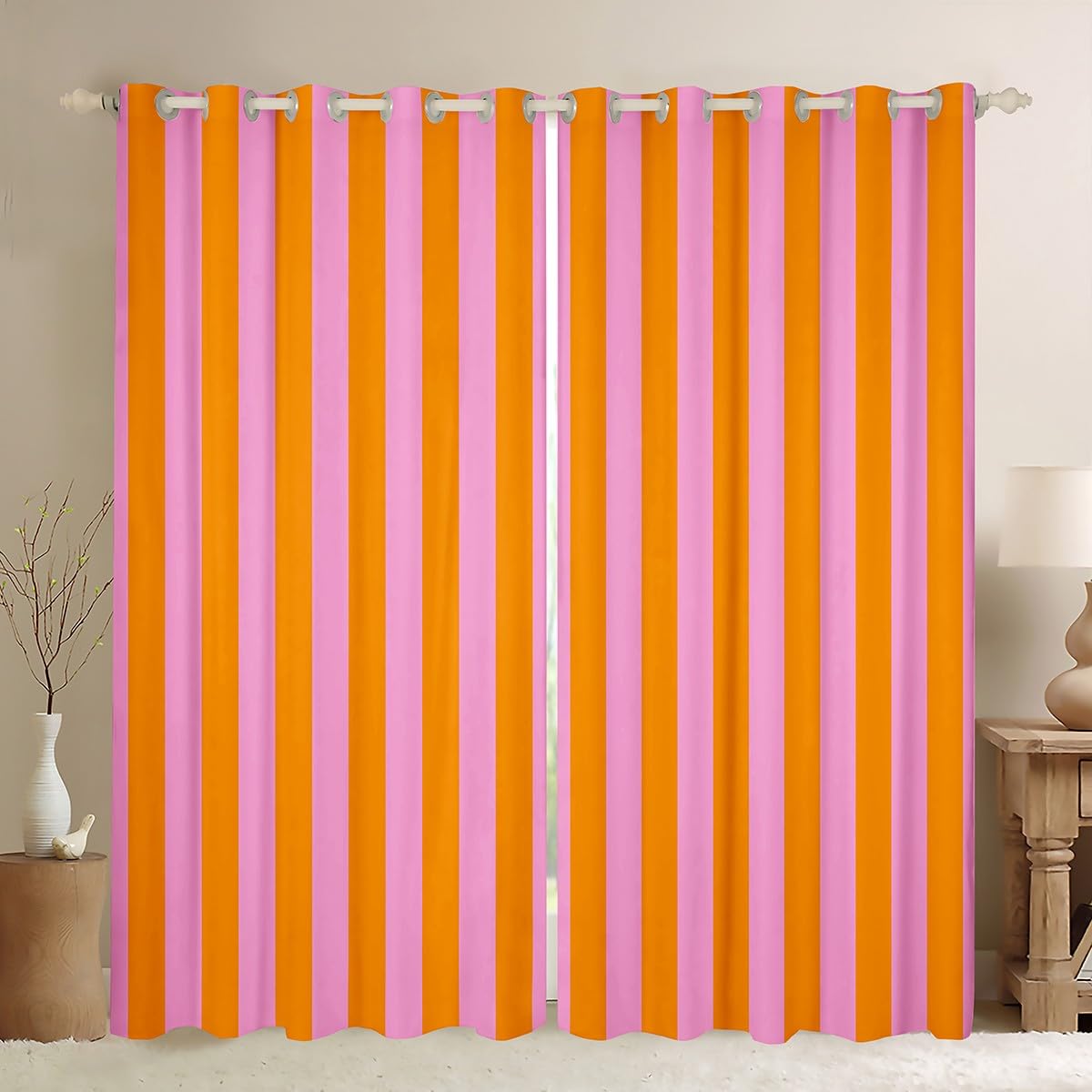 Homemissing Kinder Rosa Orange Vorhänge 245x140cm Abstrakt Blickdichte Vorhänge für Jungen Mädchen Teenager Schlafzimmer Dekor Streifen Gardinen Frauen Männer Geometrische