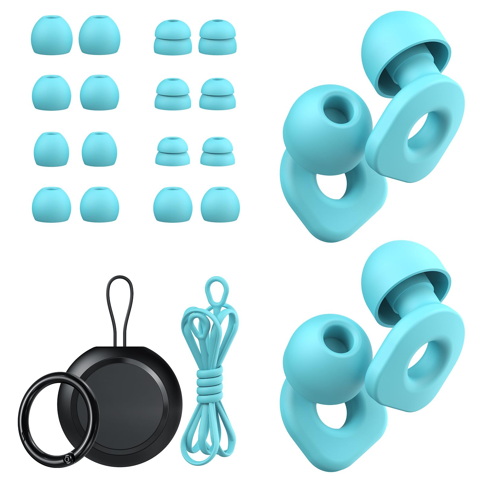 2 pares de tapones para los oídos para dormir, tapones reutilizables para los oídos con 8 pares de almohadillas para los oídos y un cable conector, tapones suaves para los oídos para reducción de