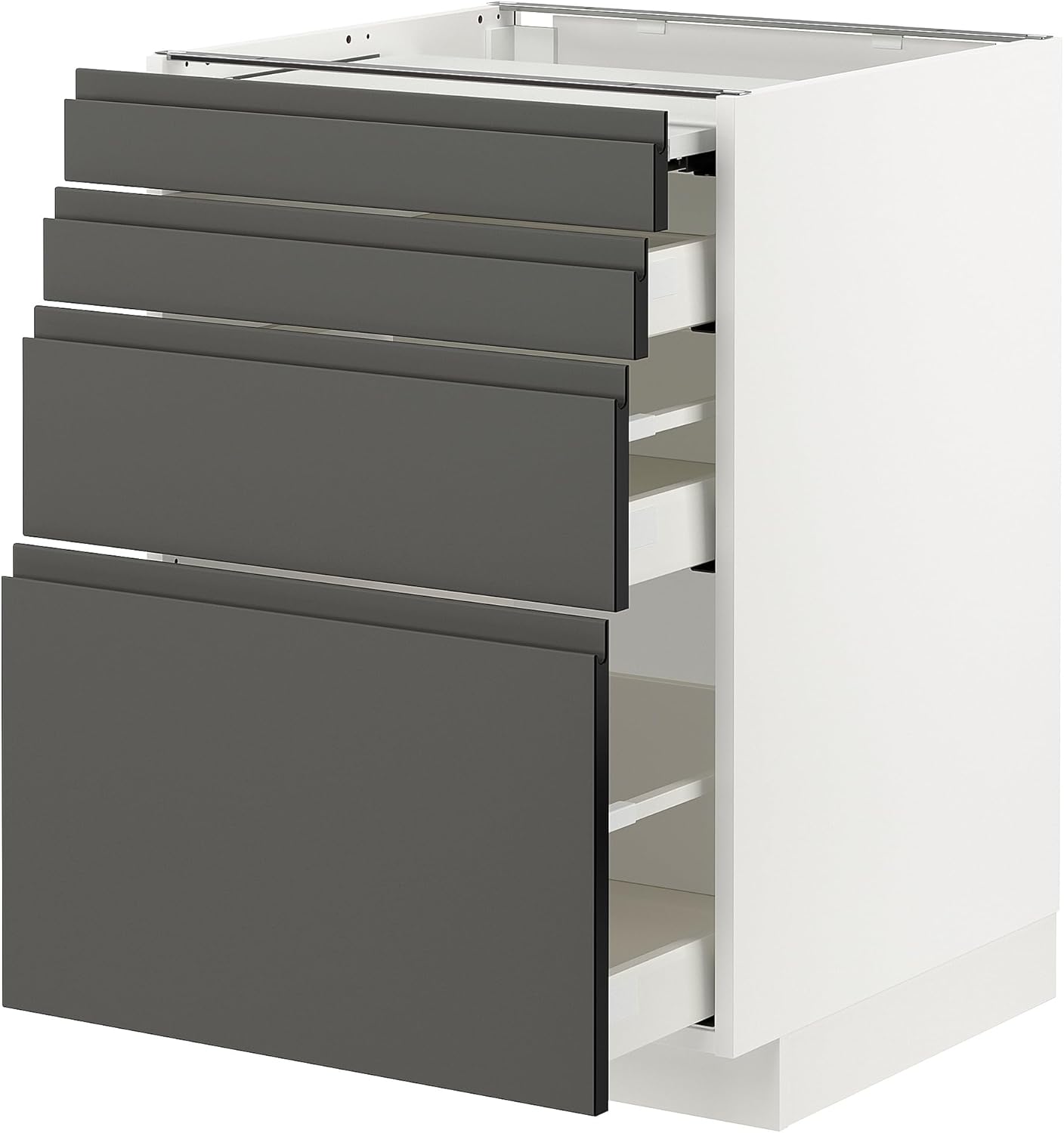 METOD/MAXIMERA Bc w pull-out work surface/3drw, white/Voxtorp dark grey, 60x60 cm