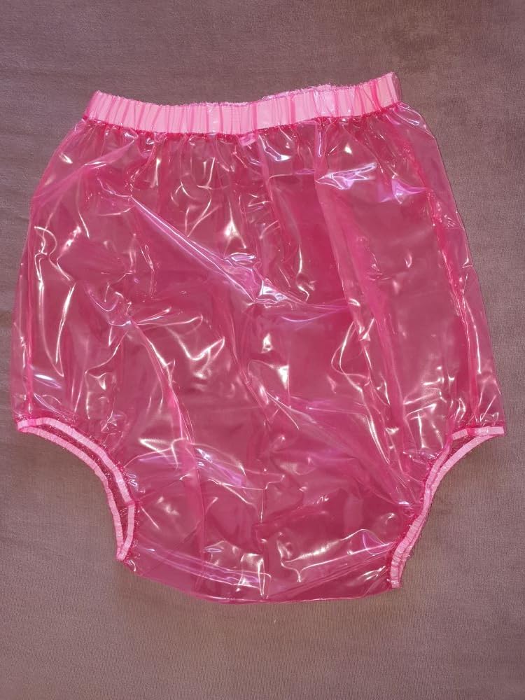 Top PVC Adult Baby Inkontinenz Windelhose Gummihose hoch rosa glasklar (3XL)