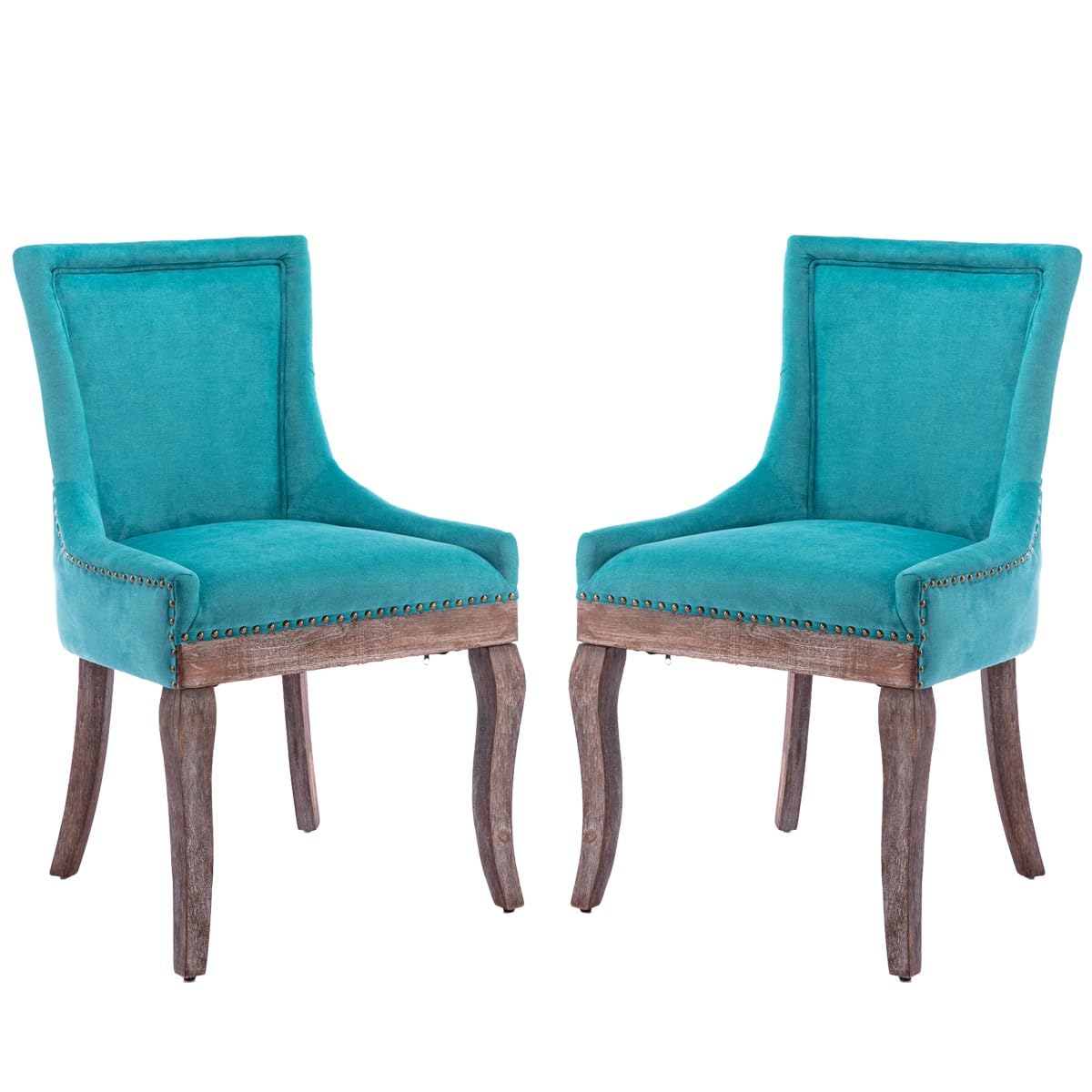 TCXSSL Solid Wood Kitchen Dining Room Chairs Thickened Fabric Side Chairs with Nailhead Trimmed and Wooden Legs for Living Room, Bedroom, Kitchen(Set of 2) (Color : Blue)