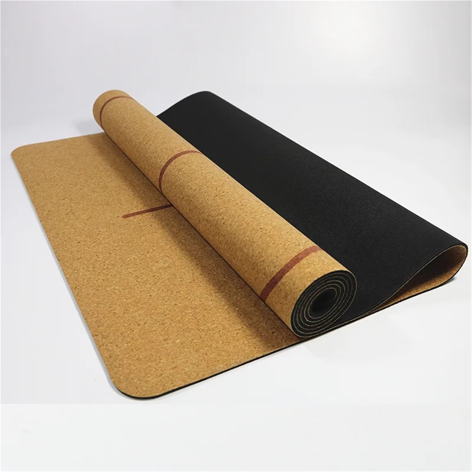 Esterilla Yoga Estera de yoga corcho TPE con línea posición, almohadilla antideslizante, ejercicio, tamaño 183 cm x 68