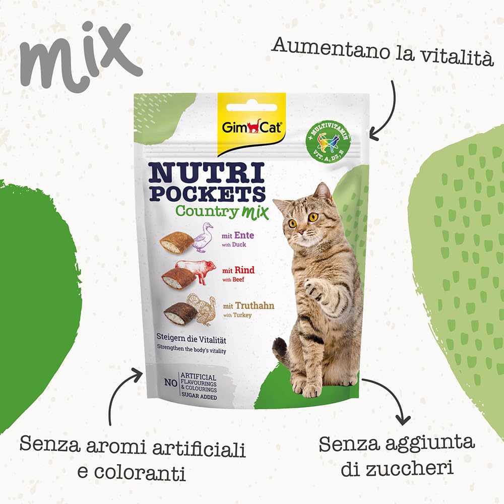 GimCat Nutri Pockets Country Mix Snack croccante per gatti con ripieno cremoso 150 g