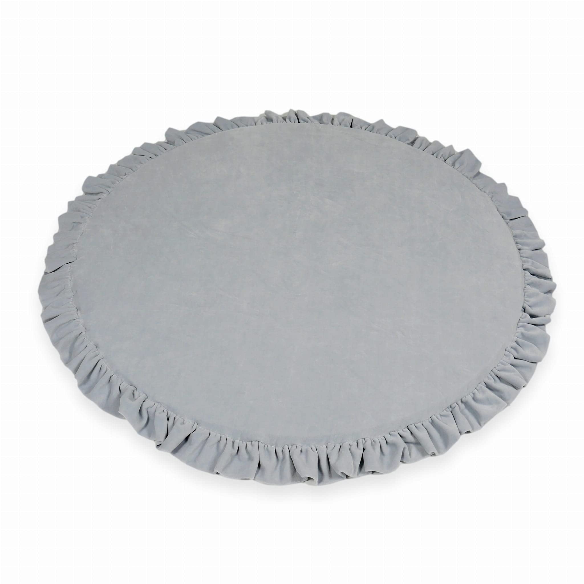 Mimii Baby Spielmatte 100 cm Rund mit Rüsche velvet soft hellgrau - Krabbelmatte aus Schaumstoff - Bodenmatte Kinderzimmer - Spielteppich Baby - Sicher & Waschbar