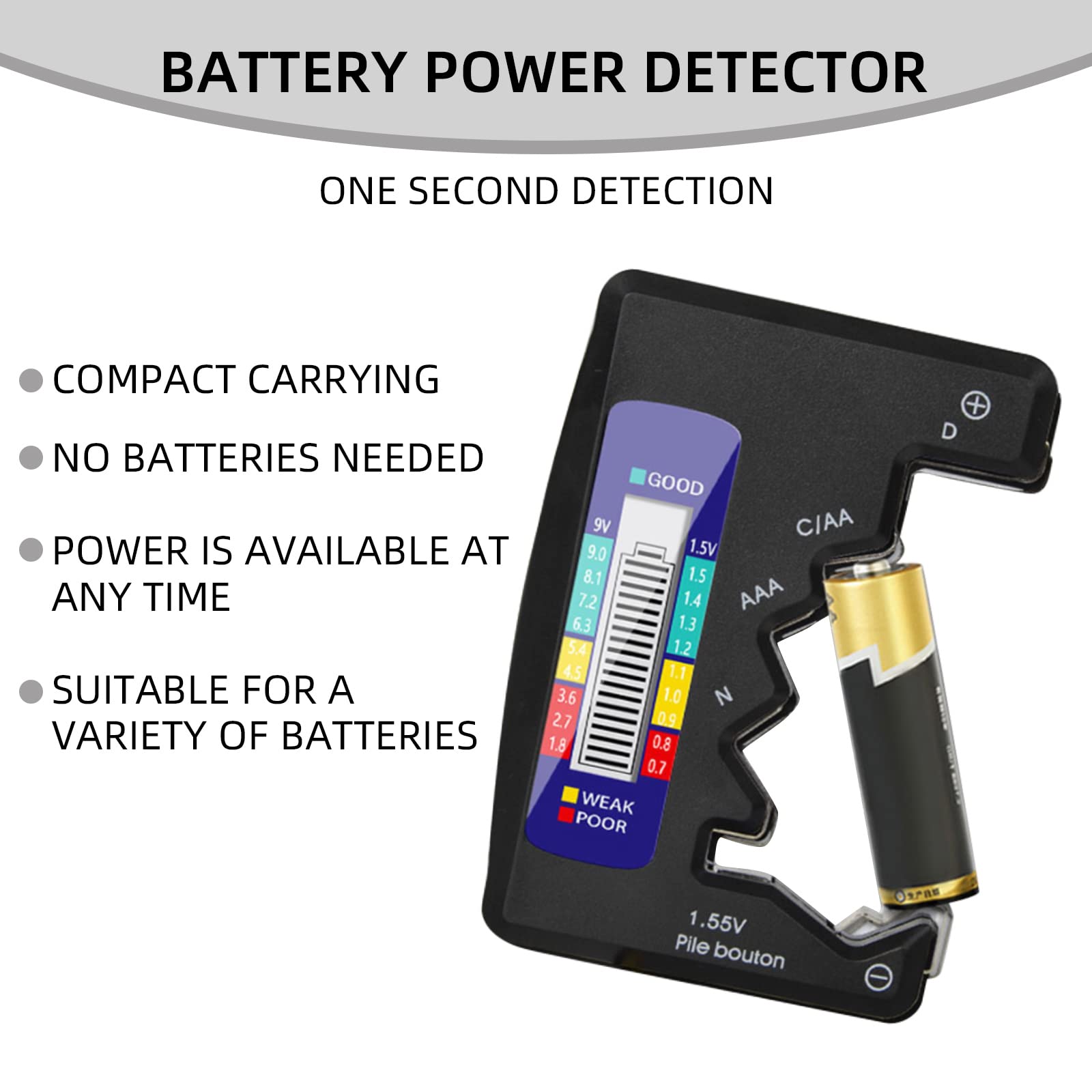 UlisemTester Digitale Per Batterie, Tester Universale Per Batterie Tester Per Batterie Per Batterie Aa Aaa C D Pp3 9 V 15 V A Bottone Funziona Senza Batteria 88849516 - Foto 9