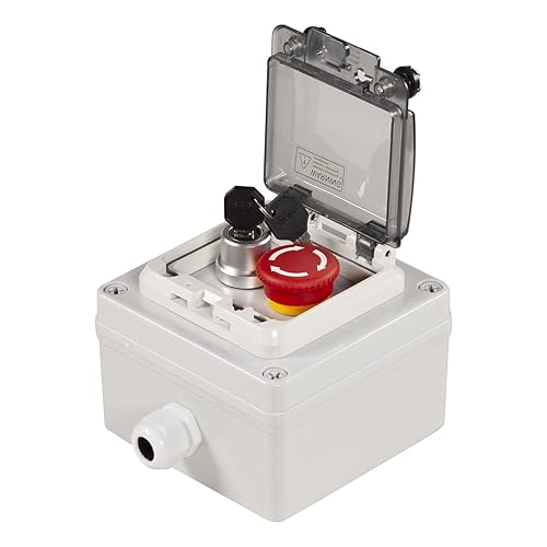 Caja de botón ip67 Interruptor de botón con botón de parada de emergencia, botón de bloqueo Interruptor de llave con cubierta protectora Interruptor