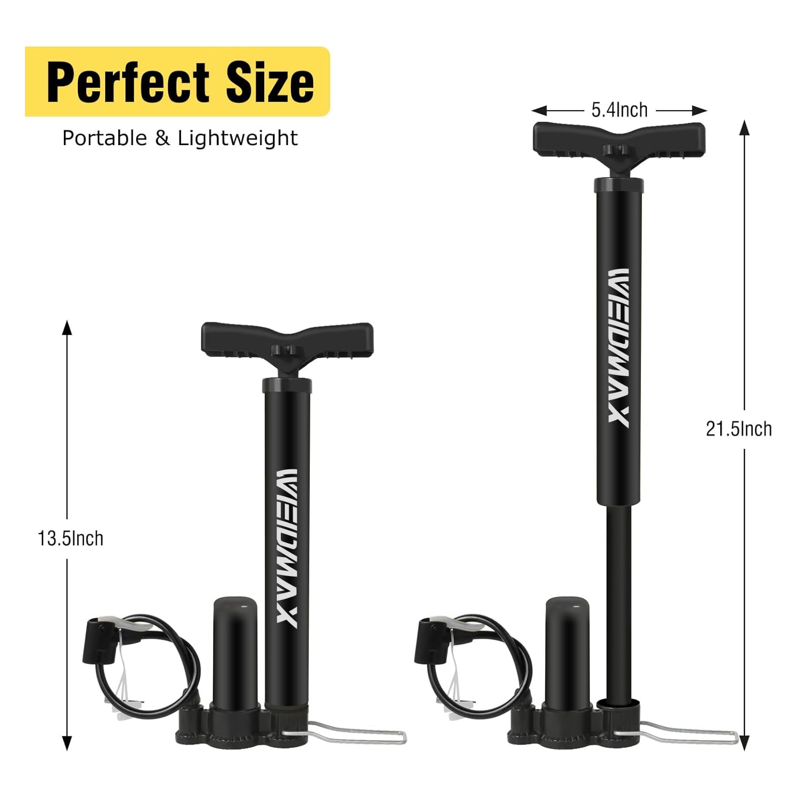 WEIDMAX Mini Pompa da Pavimento per Bicicletta, Portatile Pompa per Bicicletta con valvole Presta e Schrader per Bici da Strada MTB Palle Sportive, ecc.