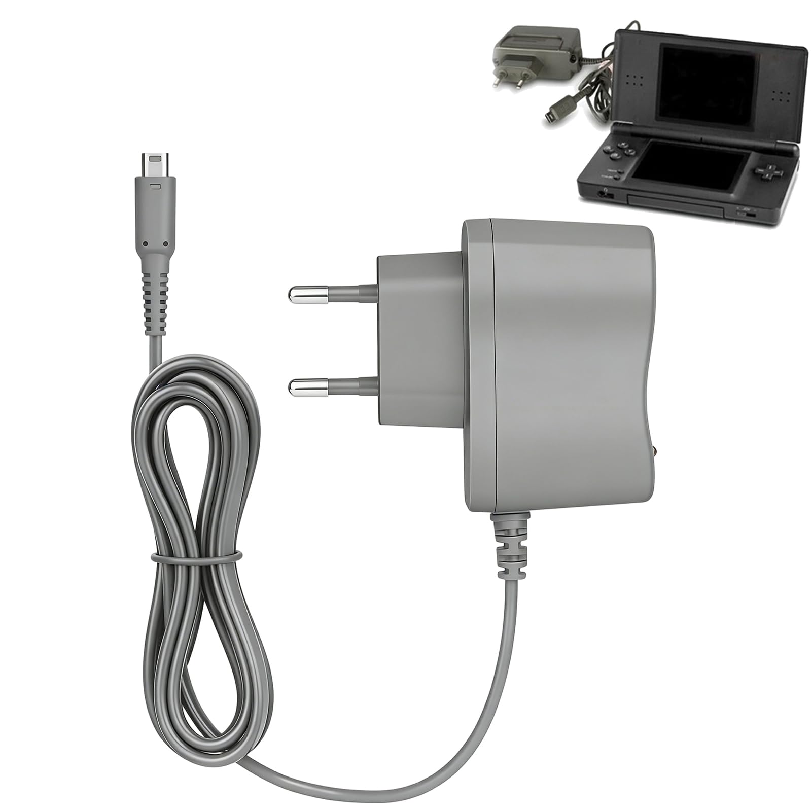 Chargeur pour DS Lite, Adaptateur Secteur Alimentation Chargeur pour DSL,Prise Standard Européenne,ChargeurCompatible avec Nintendo DSLite (Pas pour DS) pour Console de Jeu 1.1m (Gris) - 2