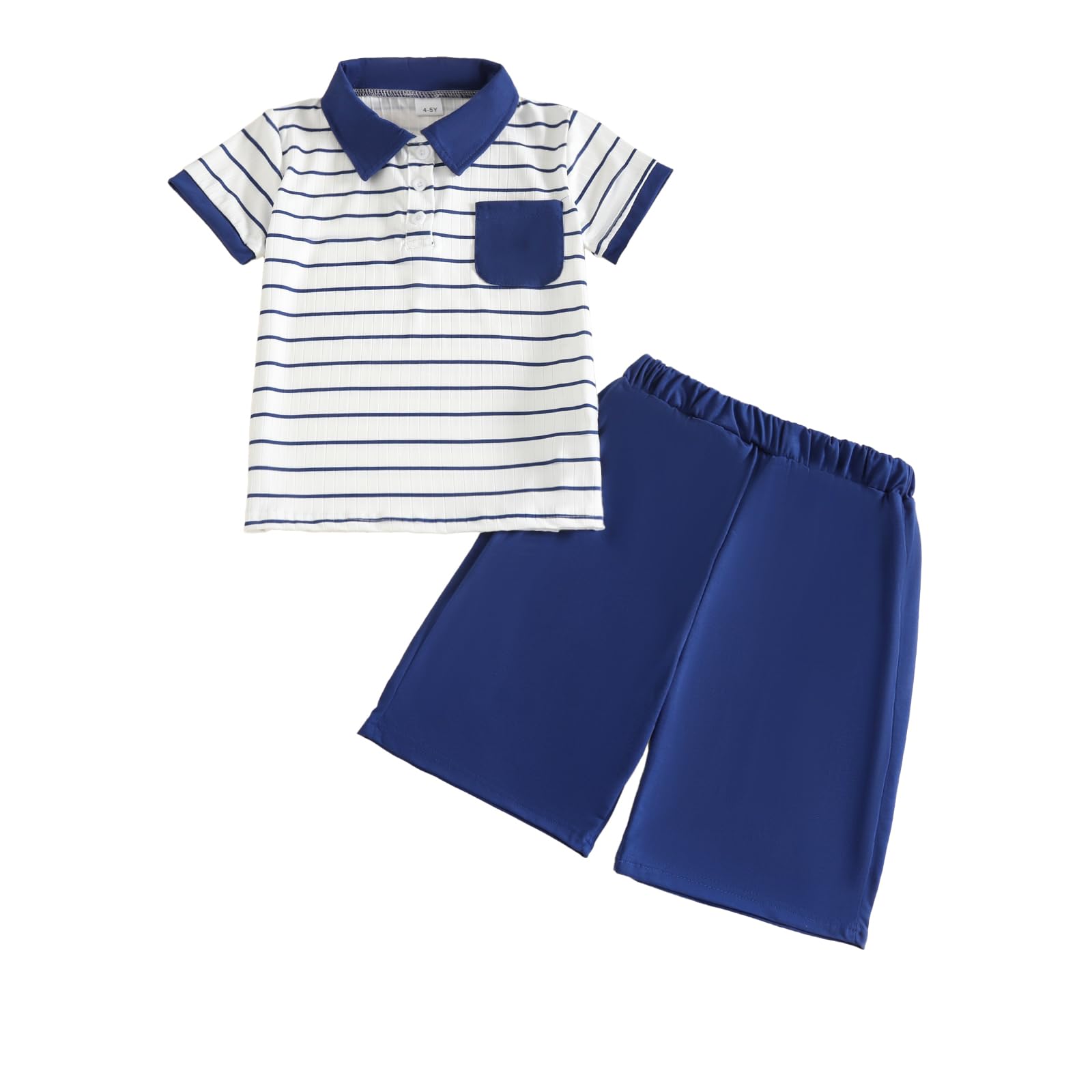 Toddler Kid Boy Clothes Textured Striped Polo Collar Top Summer Shorts 2PC Summer Outfit Set