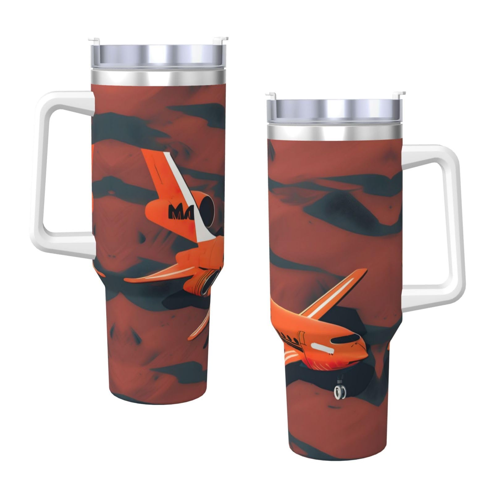 Mars Planet 1 doppelwandige, isolierte Wasserflasche mit Griff und Strohhalm-Deckel, Edelstahl, 1,2 l