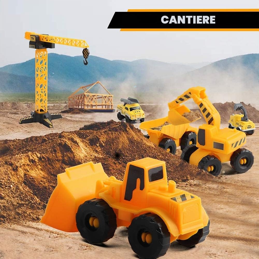 Mini Tudou Costruzione Flessibile Piste da corsa 2 veicoli da elettrici | Giocattoli da pista ingegneristici con dumper,gru,accessori di assortimento per bambini