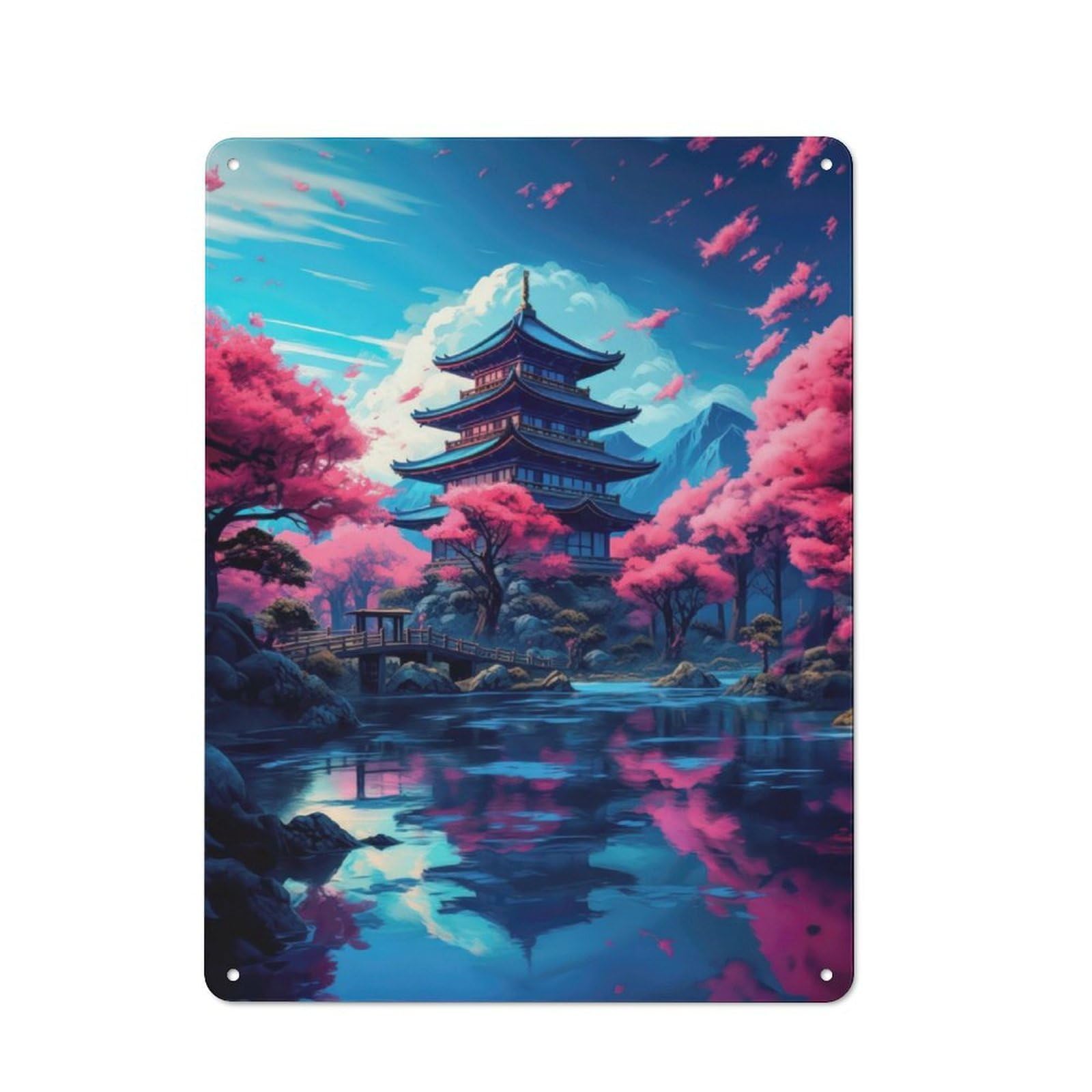 Junmoney Japan Cherry Blossom Art Workshop Style Tin Sign 40X30cm, Workshop Wall Decor For Tool Room, Garage, Studio Or Home Bar