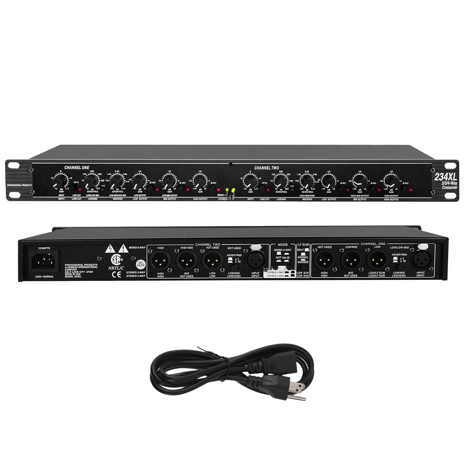 Professional Audio Crossover, 2-Way 3-Way Stereo 4 Way Mono Crossover Audio Sound Processing Crossover for PA System Stage Performance, XLR Input Output and Subwoofer (234XL)