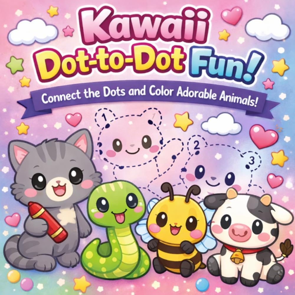 Kawaii Dot-to-Dot Fun!: Connect the Dots and Color Adorable Animals