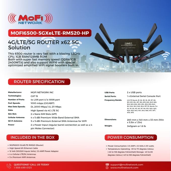 Image of MOFINETWORK MOFI6500-5GXeLTE-RM520-HP 4G LTE 5G Dual SIM Cellular Router | Amplified Wi-Fi6 | Auto Failover, Business-Class Performance | Compatible with Verizon, AT&T, T-Mobile, and More | VPN Router