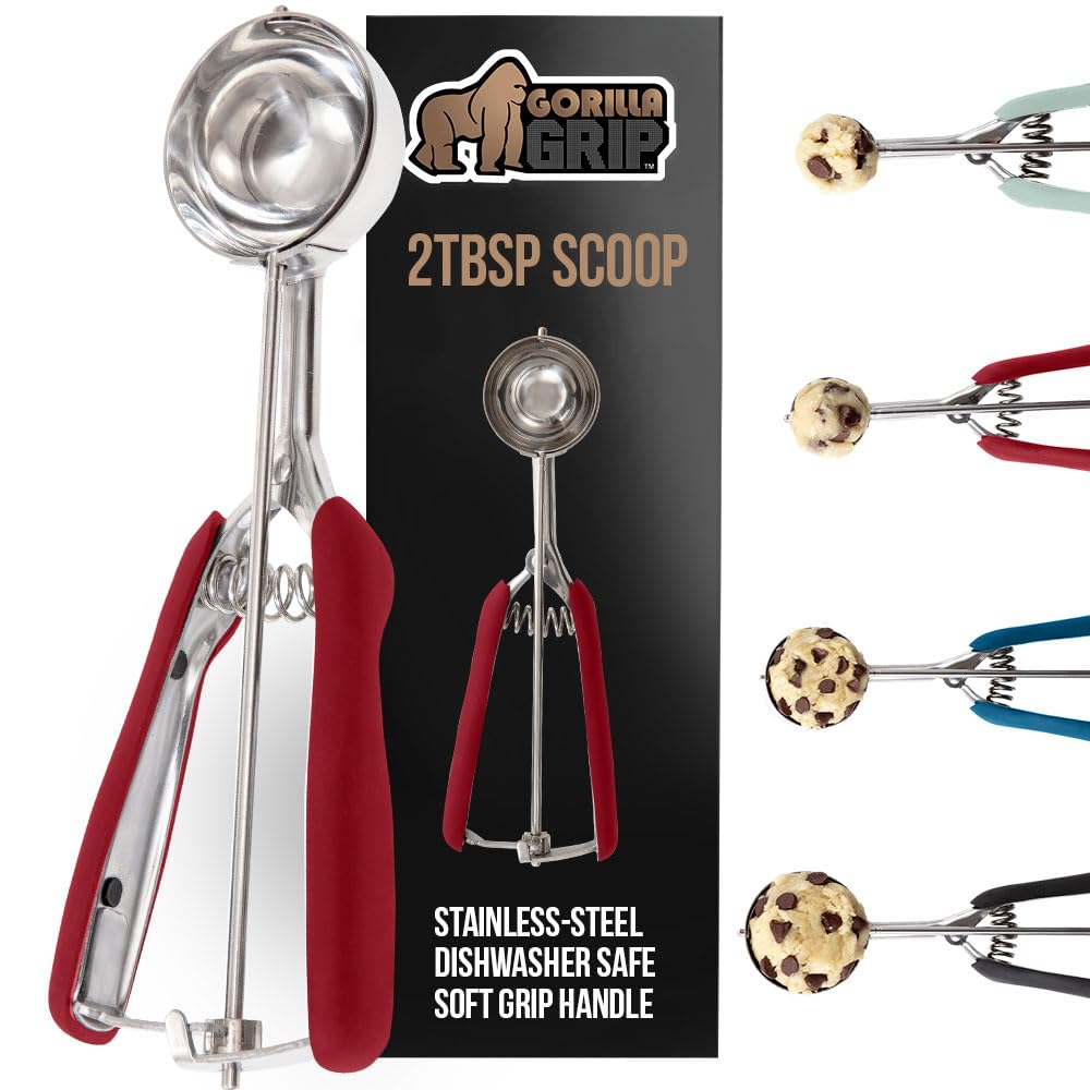 Stainless Steel Cookie Scoop for Baking, 2 TBSP, Multipurpose Melon Baller, Meatball Spring Scoops, Perfect Portion Sizes, Easy Food Release, Scooper Size 30, BPA-Free Kitchen Tool, Red