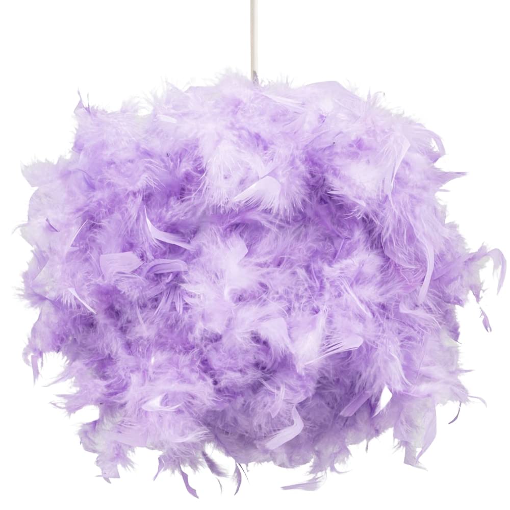 Happy Homewares Large Lilac Real Feather Decorated Ceiling Pendant Shade