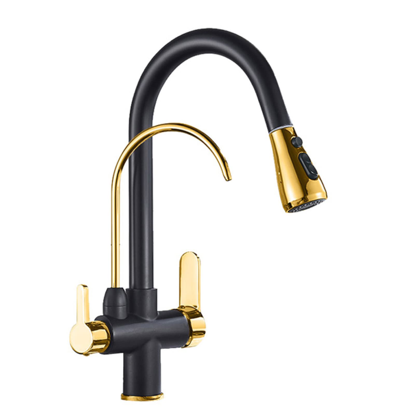 ASerZenith Kitchen Taps Black Deck Mounted Black Kitchen Faucets Pull Out Hot Cold Water Filter Tap for Kitchen Three Ways Sink Mixer Kitchen Faucet(Black Gold)