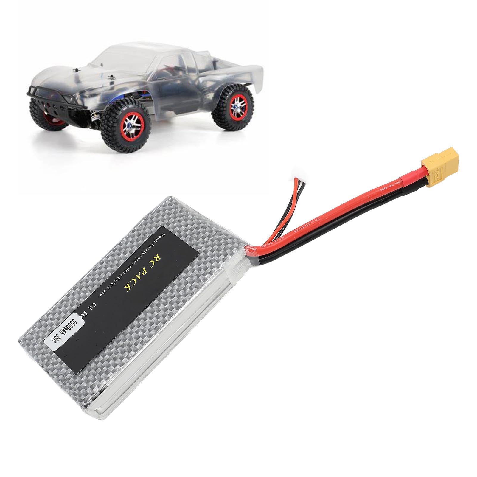 Socobeta Batería de Litio para Coche RC, 7,4 V, Alta Capacidad, 5500 MAh, Batería Recargable Duradera para Vehículos RC a Escala 1/10 y 1/18