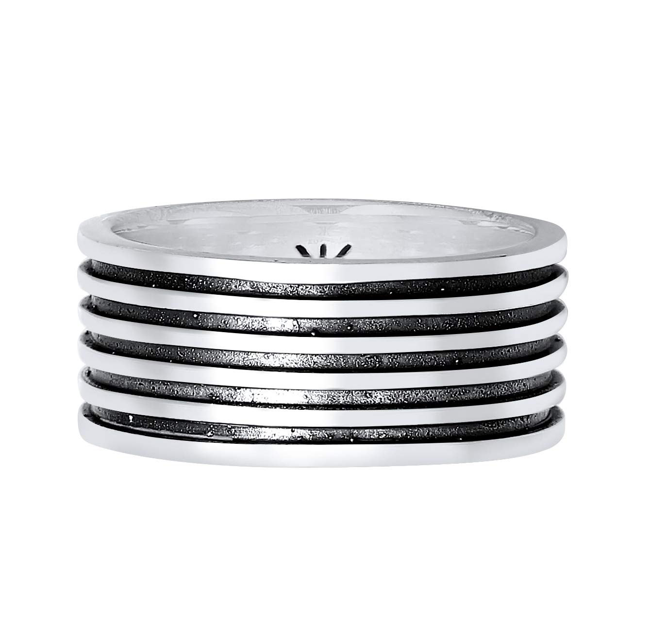 Kuzzoi Anillo para hombre oxidado macizo (10 mm) en plata de ley 925, accesorio de joyería vintage para hombre con estructura acanalada, anillo distintivo para hombres de tamaño 60 – 66, 0601762921