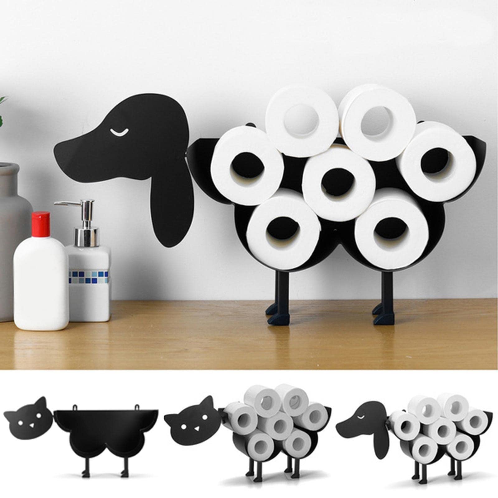 Toilet Paper Holder Free Standing Wall Mount Storage Stand Roll Holders Dog-image-30