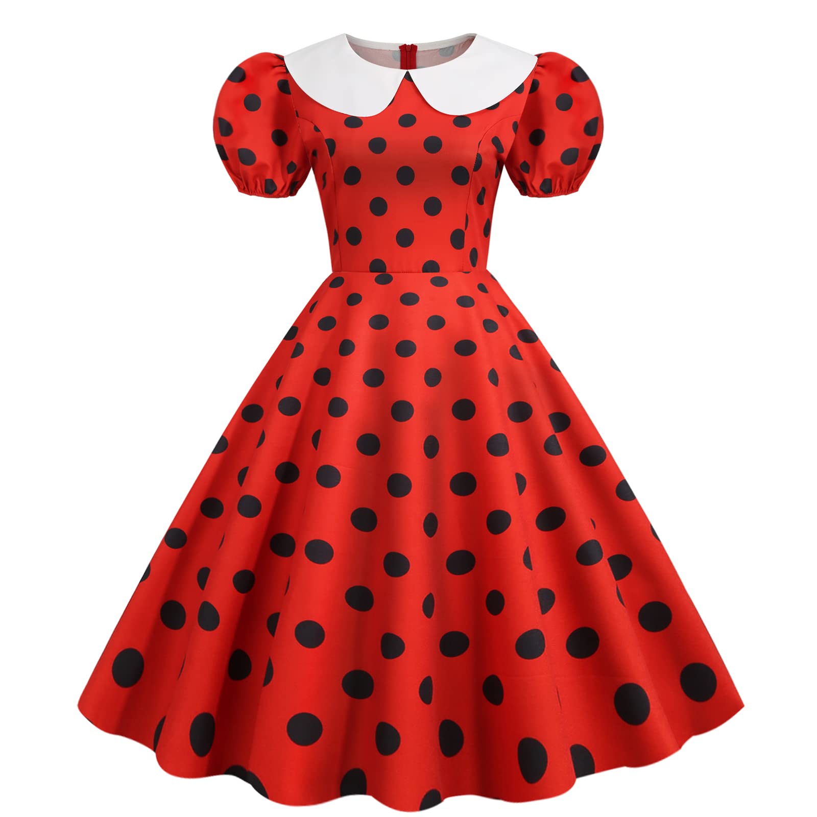 IWEMEKWomen 50s 60s Vintage Polka Dot 1950s Cocktail Party Swing Dress Doll Collar Retro Audrey Hepburn Rockabilly Prom Dress
