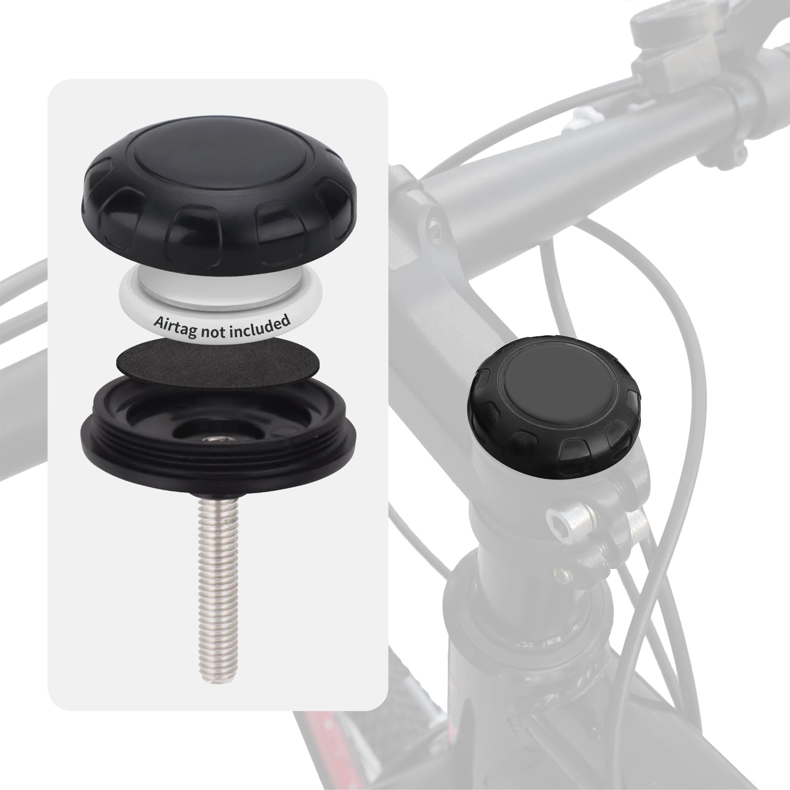 Bike Gps Hidden Bike AirTag Mount - Anti-Theft GPS Tracker Holder For Stem Caps (Fits 1-1/8" To 1-1/4" Headsets) Bike Airtag Holder