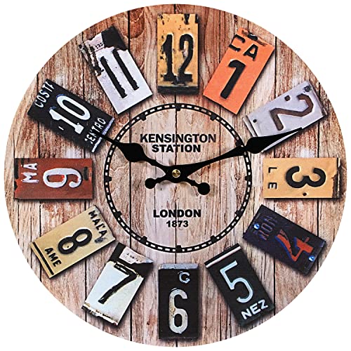 OURISE Vintage Horloge Murale Silencieuse - Horloge sans Tic-Tac - Pendule Murale Rétro - 34cm Geante Horloge -...