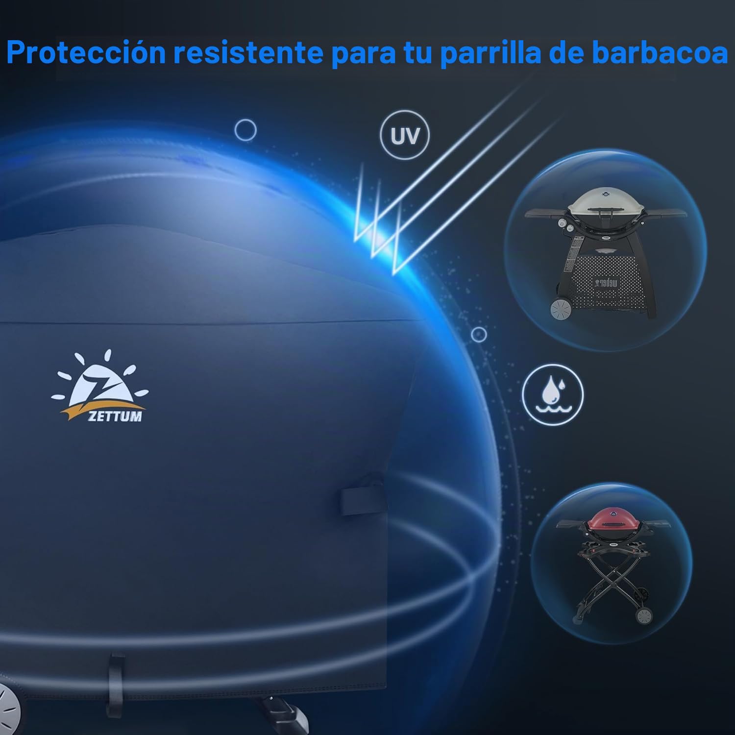 Zettum Fundas para barbacoas Exterior de Weber Q2000/3000 Serie, 7112 Fundas para barbacoas, Cubierta BBQ de Parrilla 600D Oxford Protector Impermeable e Resistente (144 L x 57 W x 99 H CM)