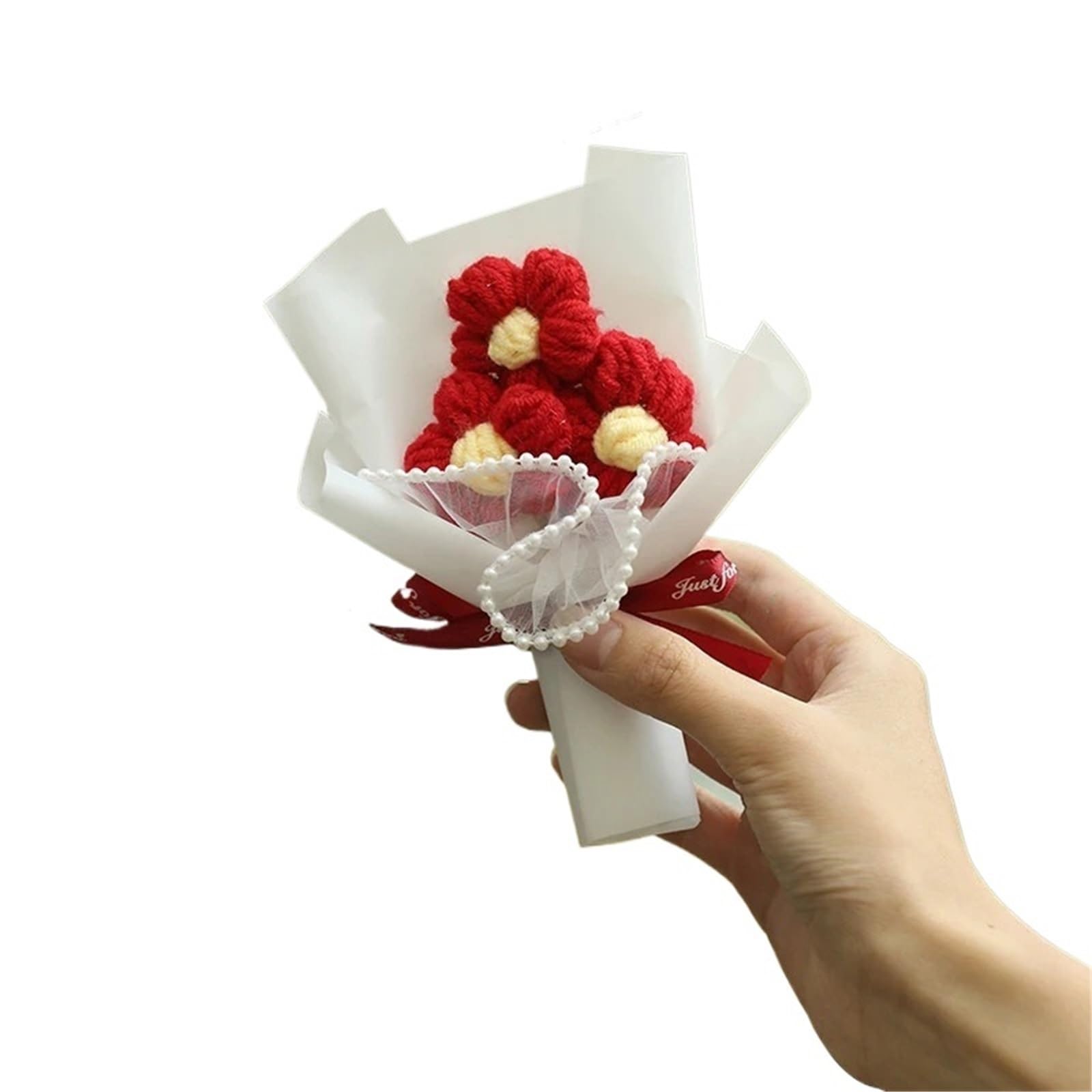 Dazhua 2pcs Handmade Mini Crochet Flower Bouquet - Valentine's Day, Artificial Graduation Flowers(Color1)