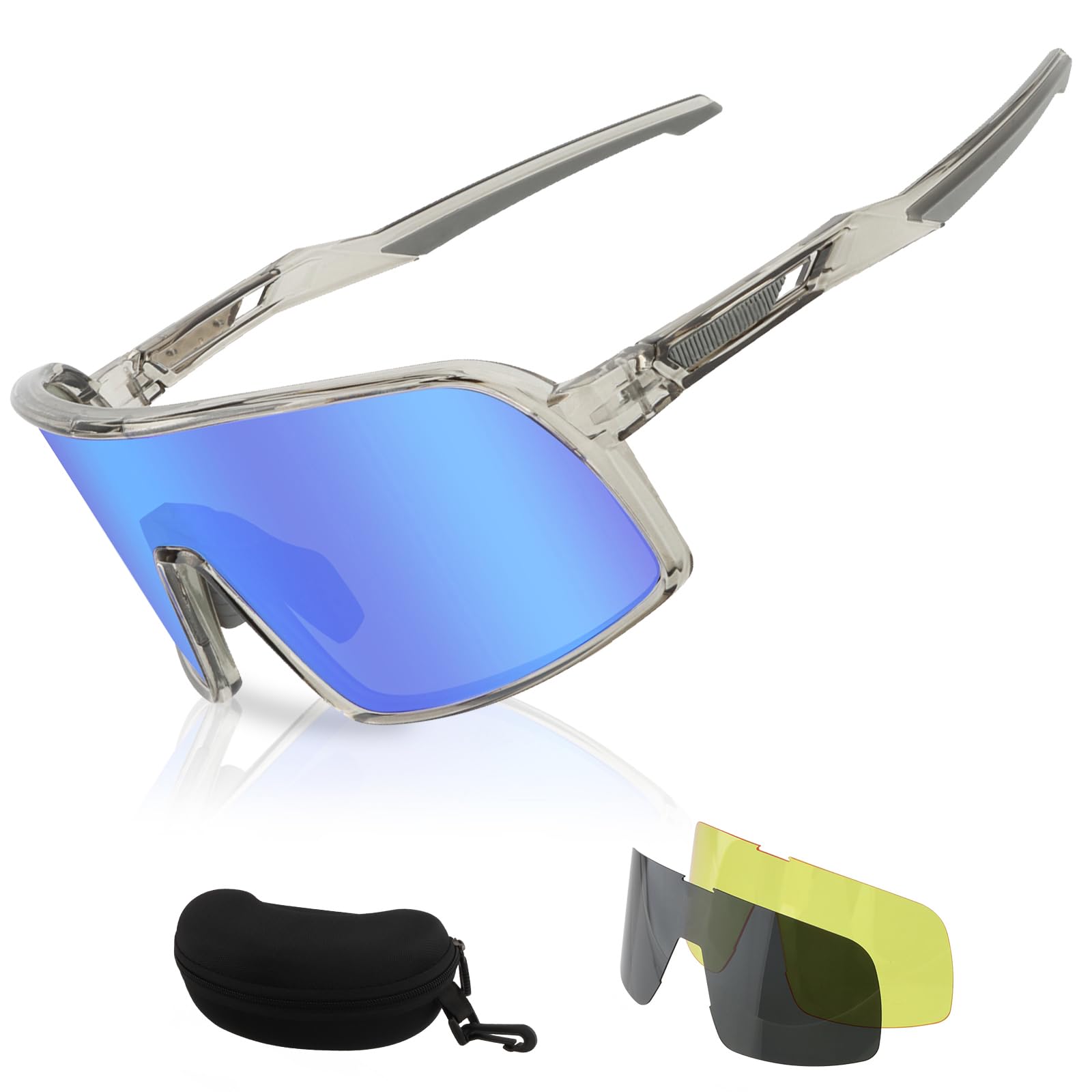Polarisierte Fahrradbrille, Sportsonnenbrille mit 3 Wechselgläsern, beschlagfreie Brille mit TR90-Vollrandrahmen für Damen und Herren zum Wandern, Angeln, Baseball und Golfen