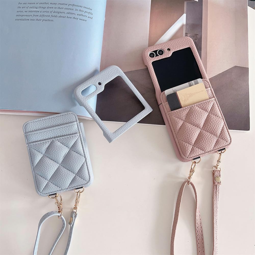 Portfel Crossbody z etui na karty do telefonu Samsung Galaxy Z Flip 5 4 3 Flip5 Flip4 Flip3 5G PU Leather Cover, płytki khaki, do Galaxy Z Flip5