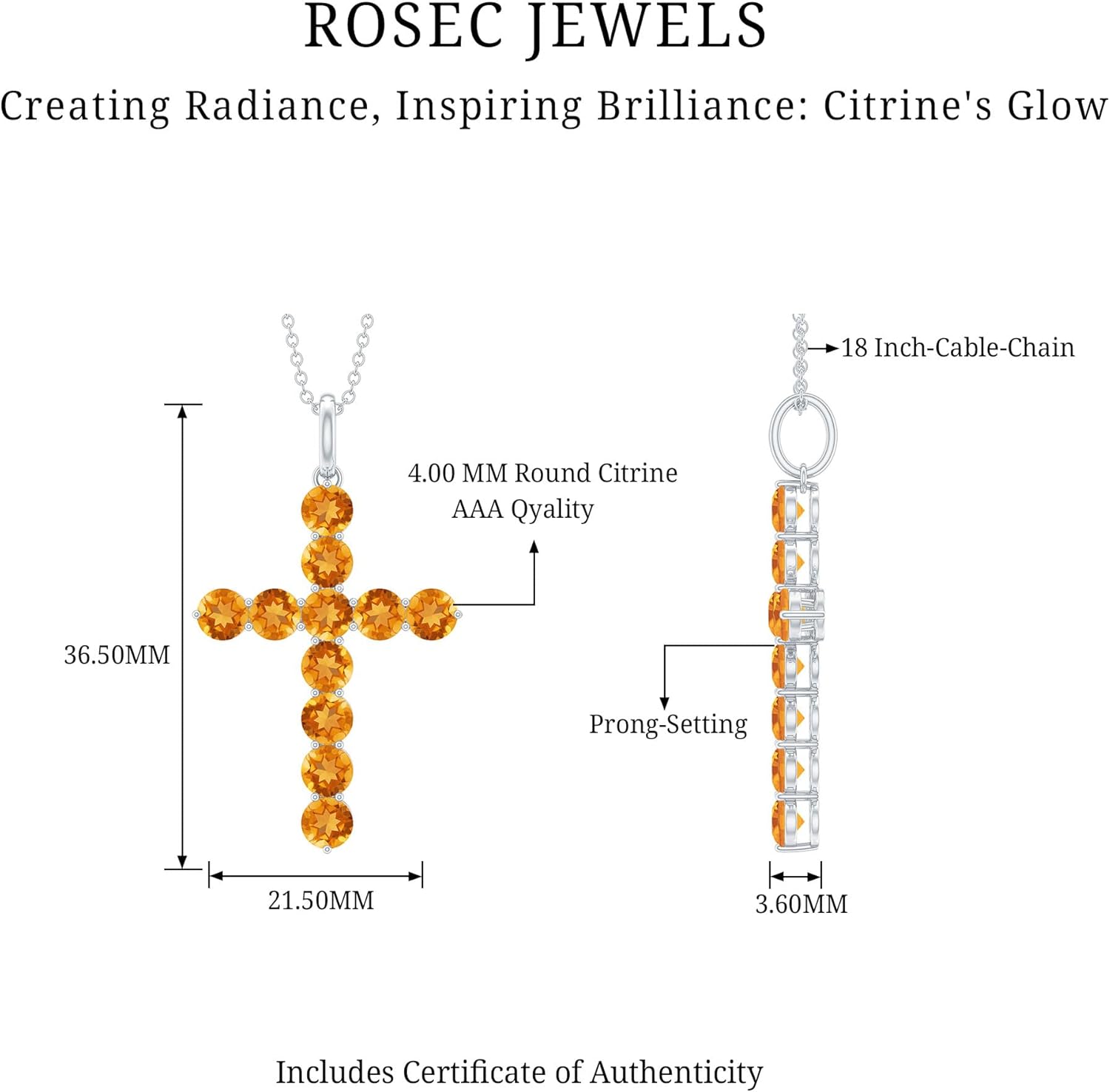 Women’s Silver Cross Necklace | AAA Gemstone Quality | Christian Pendant With Chain - Gift For Special Occasions