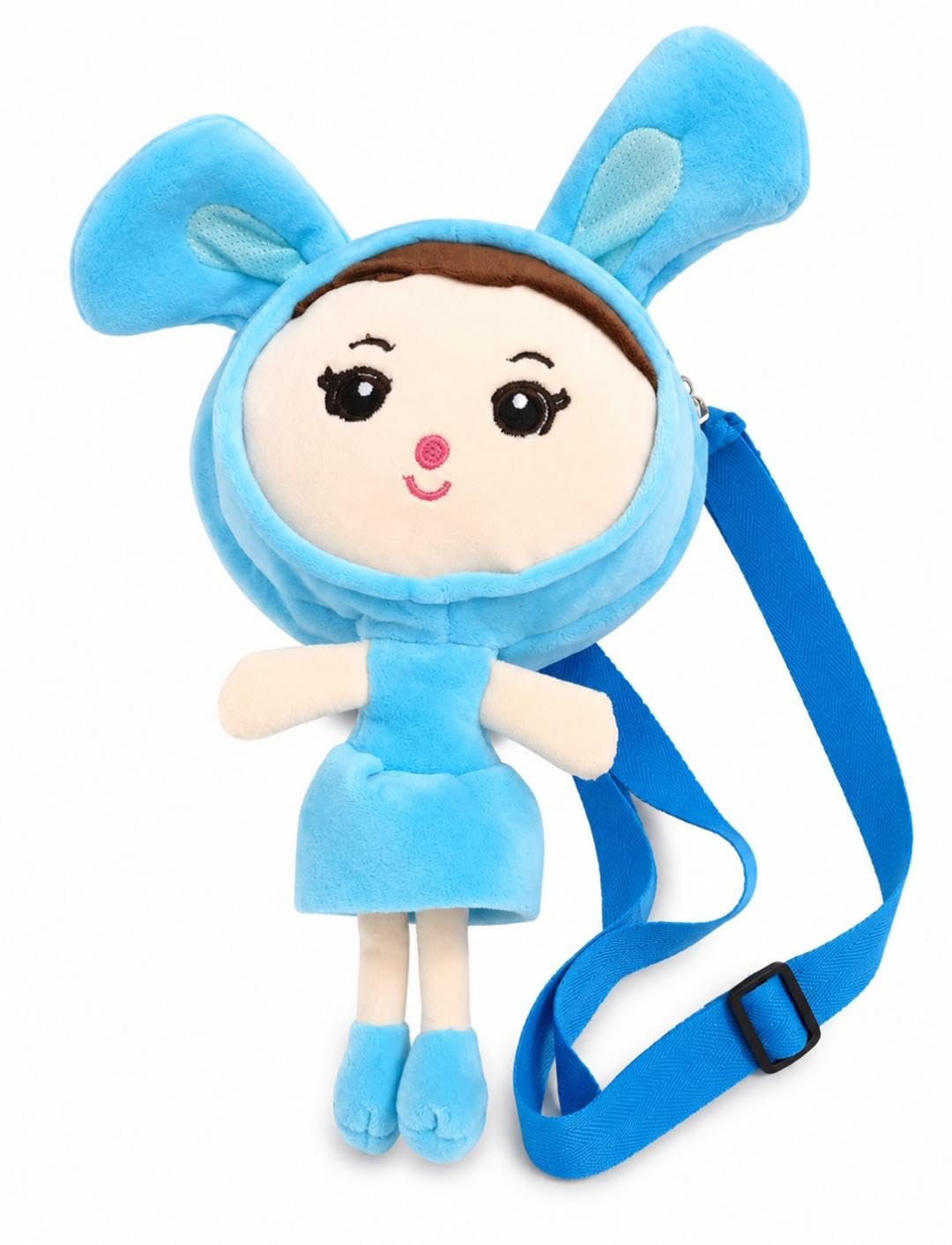 Soft Doll Crossbody Bag for Kids, Plush Bunny Ear Doll Sling Bag, Blue and Pink-image-43