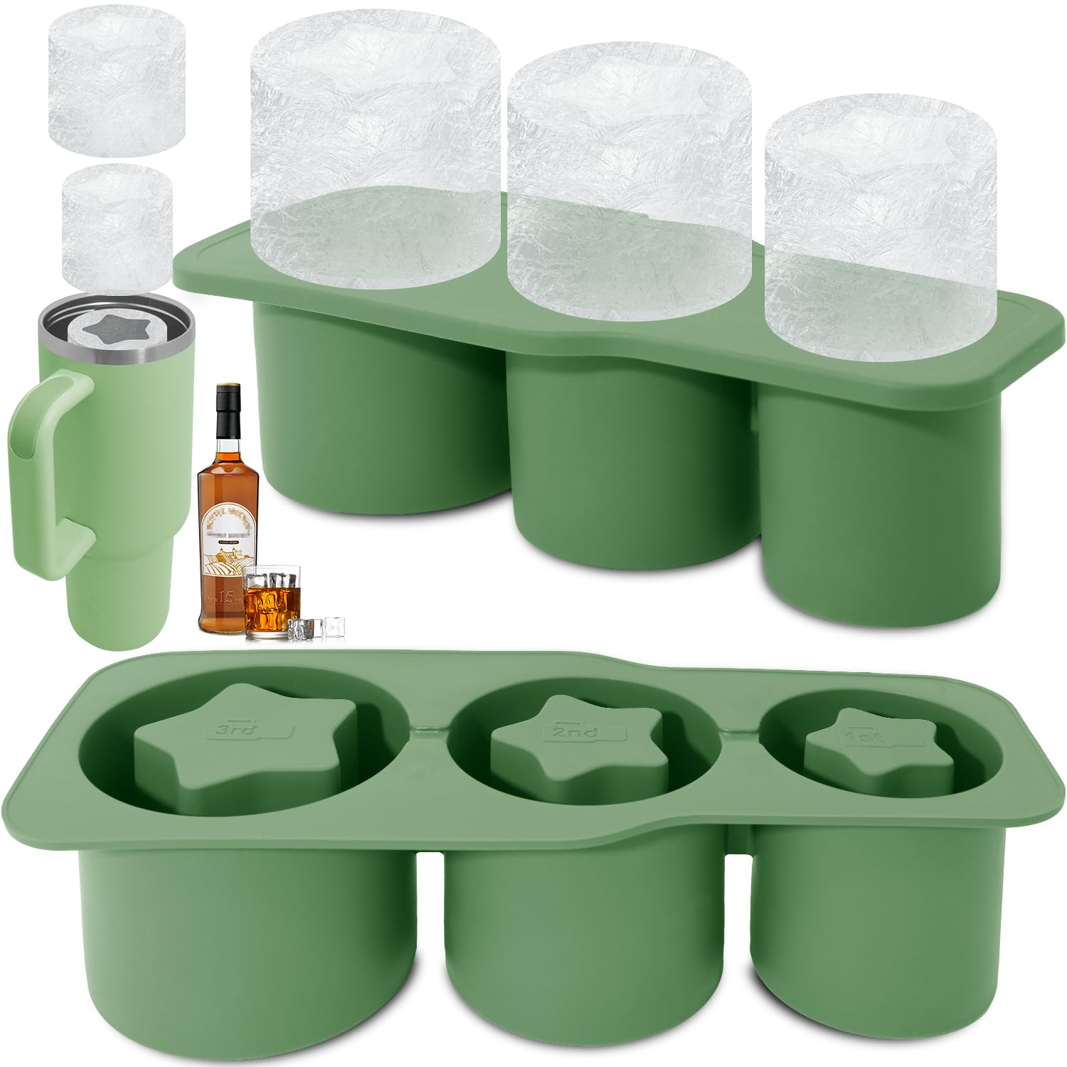 Ice Cube Tray for Tumbler Cup, Silicone Ice Cube Molds With Lid and Clip for Freezer,Chilling Cocktails,Whiskey,Ice Drinks,Juice,Coffee,Compatible with 30-40Oz Tumbler (Star)