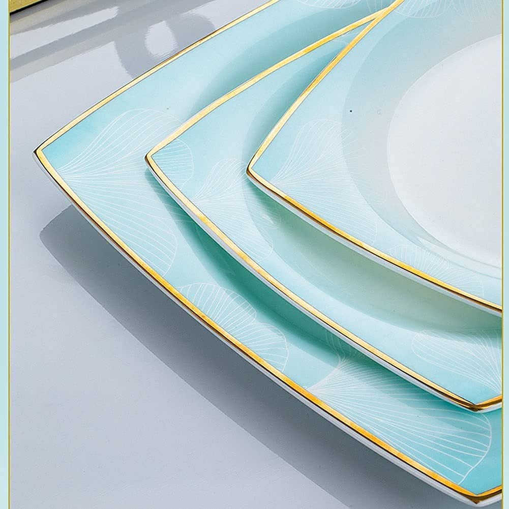 Luksusowy zestaw ceramicznych naczyń stołowych 56/60 szt. - zastawa stołowa z porcelany kostnej dla rodziny eleganckie talerze i naczynia stylowa porcelanowa zastawa stołowa idealna do domu i rozrywki