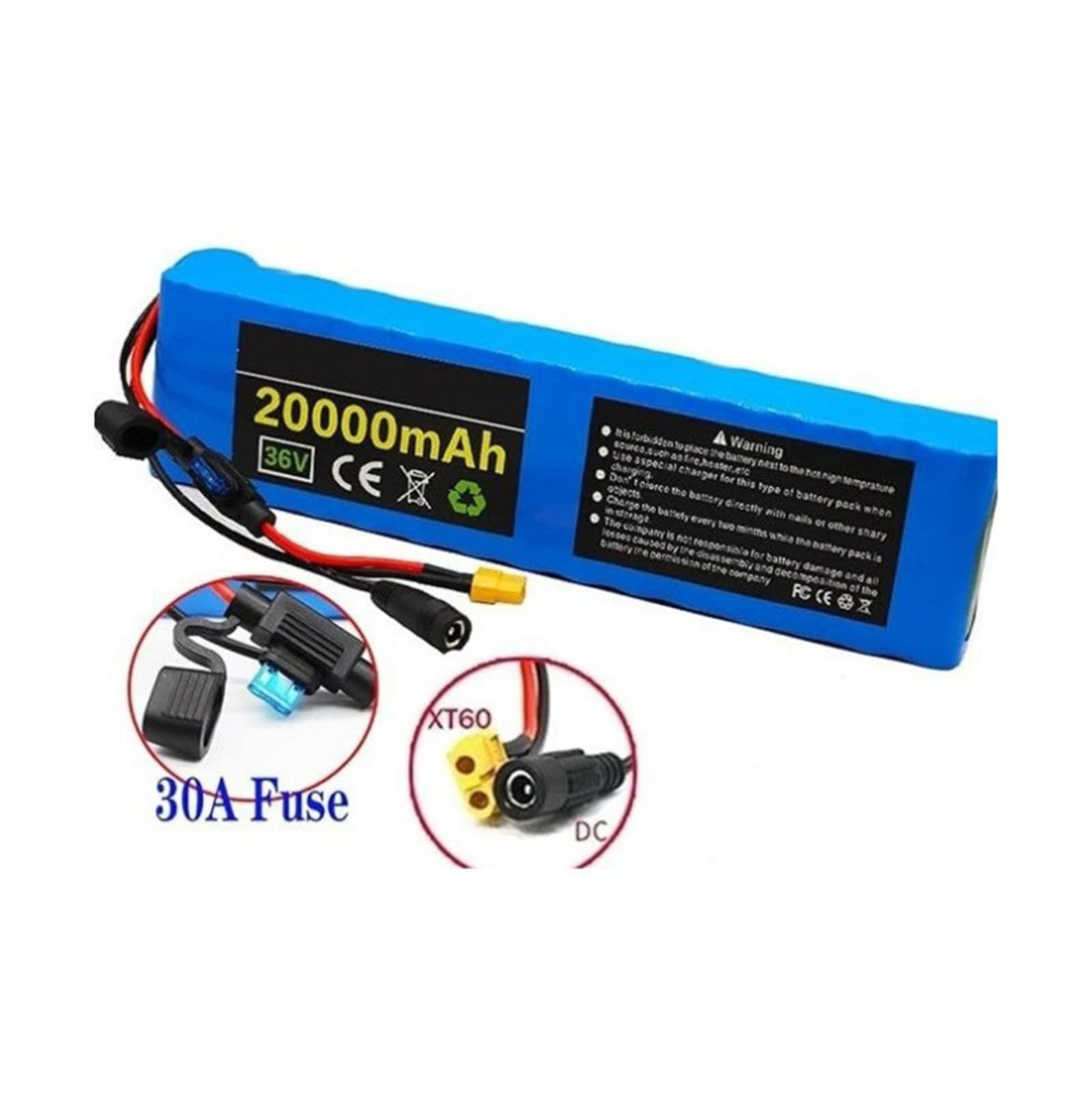 36 V 20 Ah Akumulator do roweru elektrycznego, pakiet akumulatorów litowo-jonowych, akumulator litowo-jonowy 36 V do hulajnogi z ładowarką 42 V 2 A, do silników rowerów elektrycznych 200 W 300 W