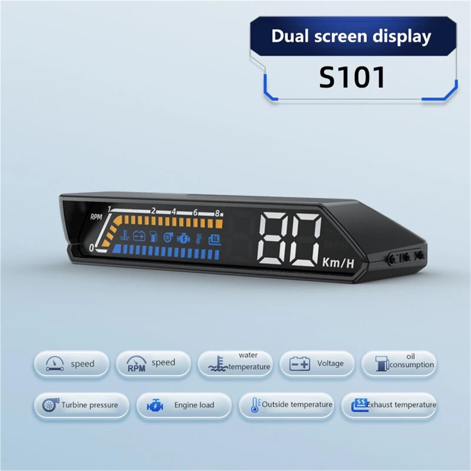 Dual Screen Car Speedometer Digital HUD ODB Driving Windshield Projector Voltage Head Up Display For Truck Vehicles(Style1 A2)