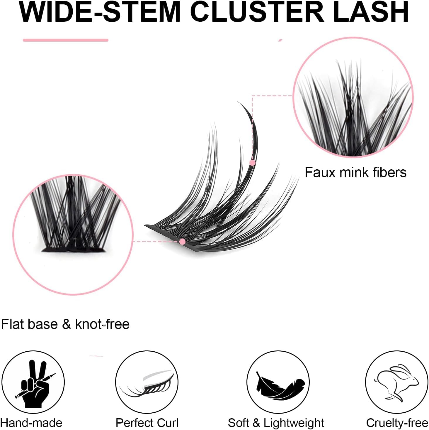 Fenshine Cluster Lashes Individual Lashes Wide Stem C/D Curl 9-15mm Length DIY Eyelash Extension Individual Soft False Lashes for Personal Use at Home (Wheat Shape - Image 3