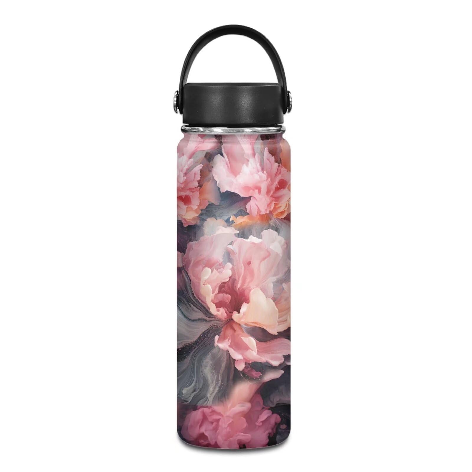 Flashideas Pink Floral 20oz Water Bottle Vacuum Insulated Stainless Steel Water Flask Leak Proof Double Walled Travel Drink Mug Metal Canteen Hot Cold