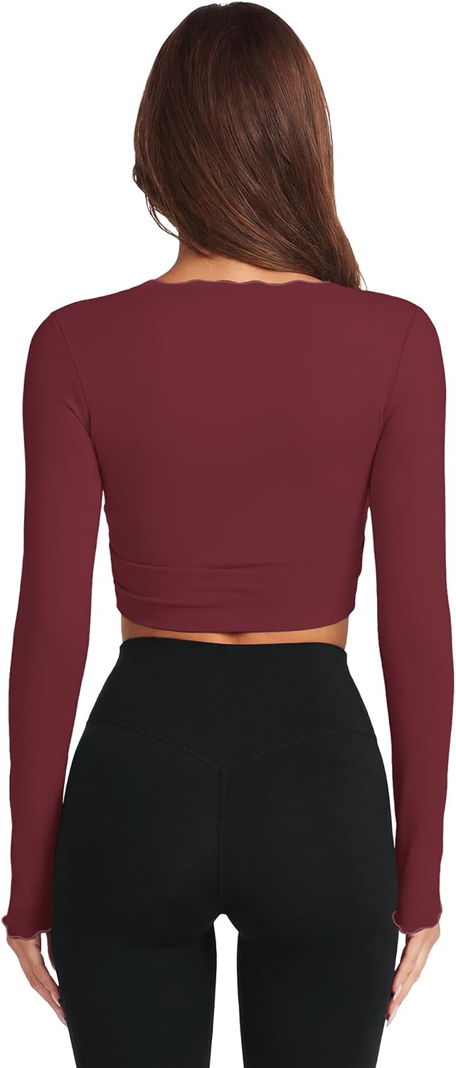 Womens Workout Tops Pilates Outfits for Women Long Sleeve Shirts Ballet Cover Ups Tie Front Wrap Tops Gym Sets