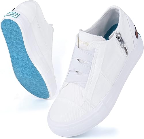 Miniatura 2 de JENN ARDOR Zapatos deportivos de moda para mujer, cuñas ocultas, cremallera alta, con cordones, plataforma, para caminar, informales, de lona,