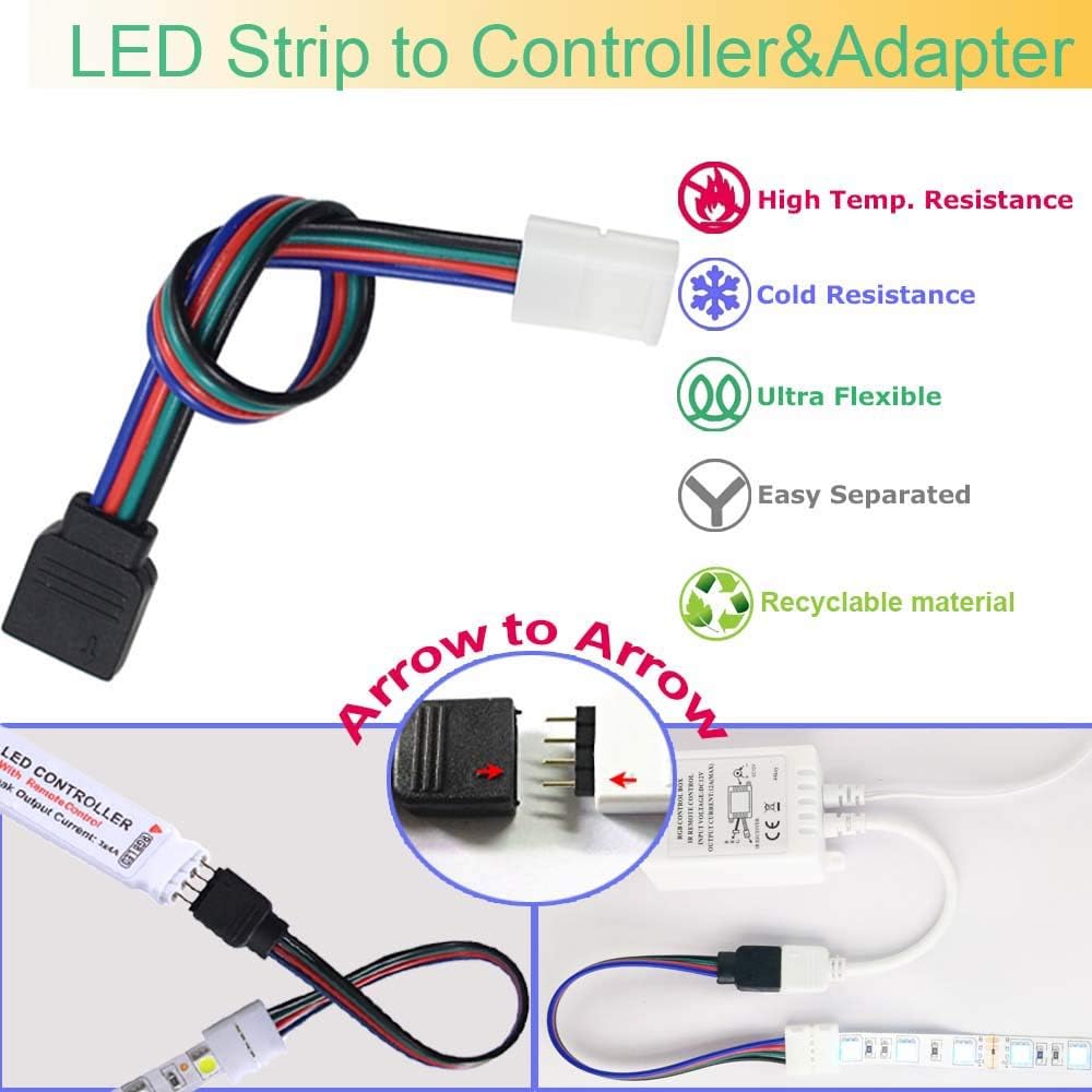 4 Pin LED Strip Connector Kit for 5050 RGB(NOT RGBIC) 10mm LED Light Strip,Include 8 Types of Solderless Accessories,Provide Most of Parts for DIY Lighting Project