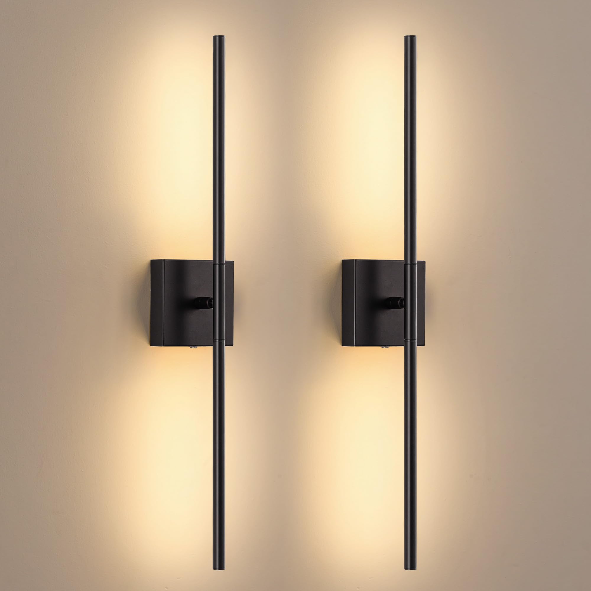Newsee Black (31.5 Inch) Led Rechargeable Black Wall Sconces Set Of Two, 5200Mah Battery Operated Wireless Dimmable With Remote Control Wall Light Indoor, Lighting For Living Room, Bedroom, Stairs, Hallway (31.5 Inch)