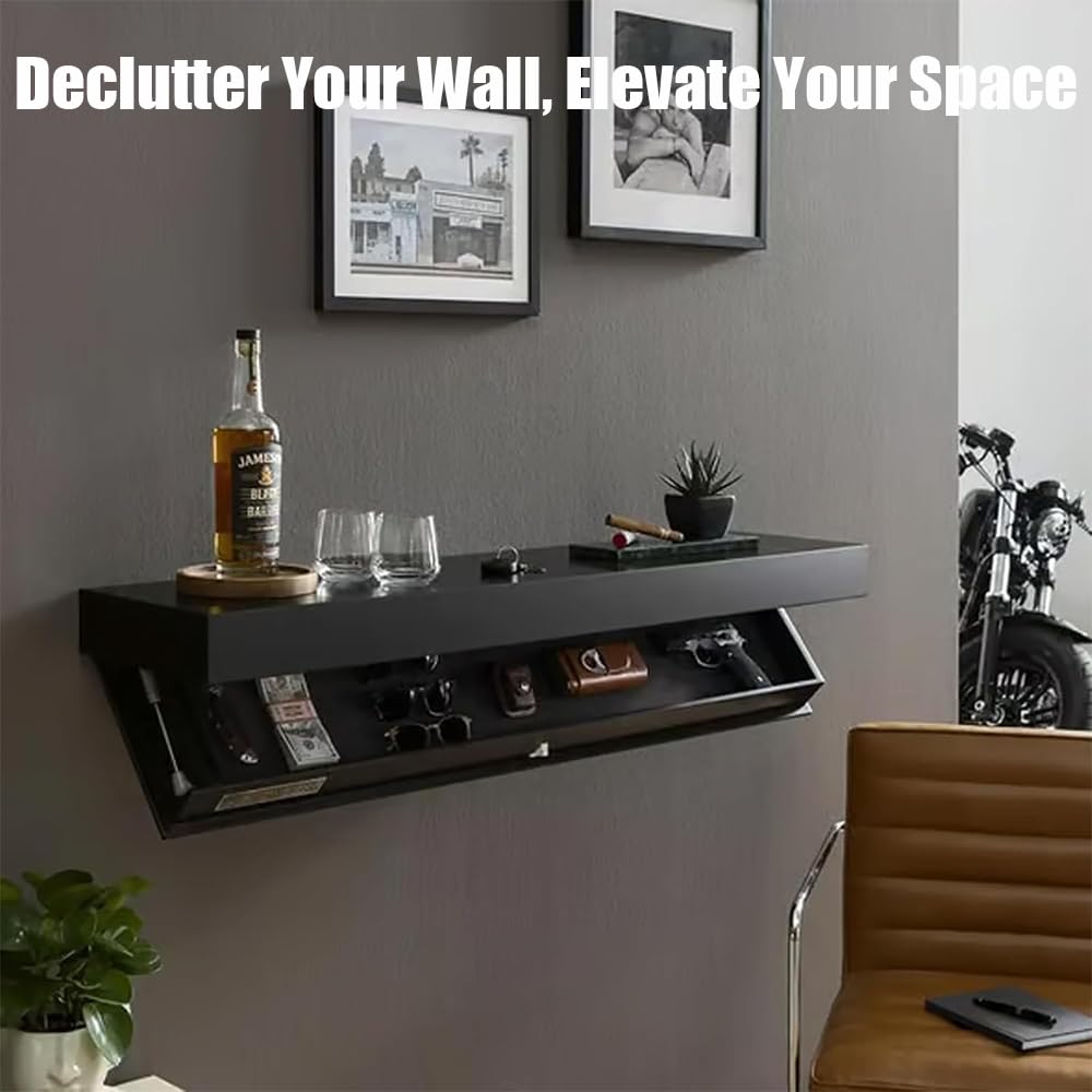Magic Flap Design - Estante con compartimento secreto, estante de compartimento oculto, estantes flotantes con cajón, estante de almacenamiento secreto montado en la pared para el hogar u
