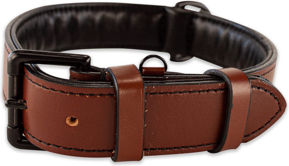 Brute Strength Leather Dog Collar Brown with Black Stitching L 46-53 cm