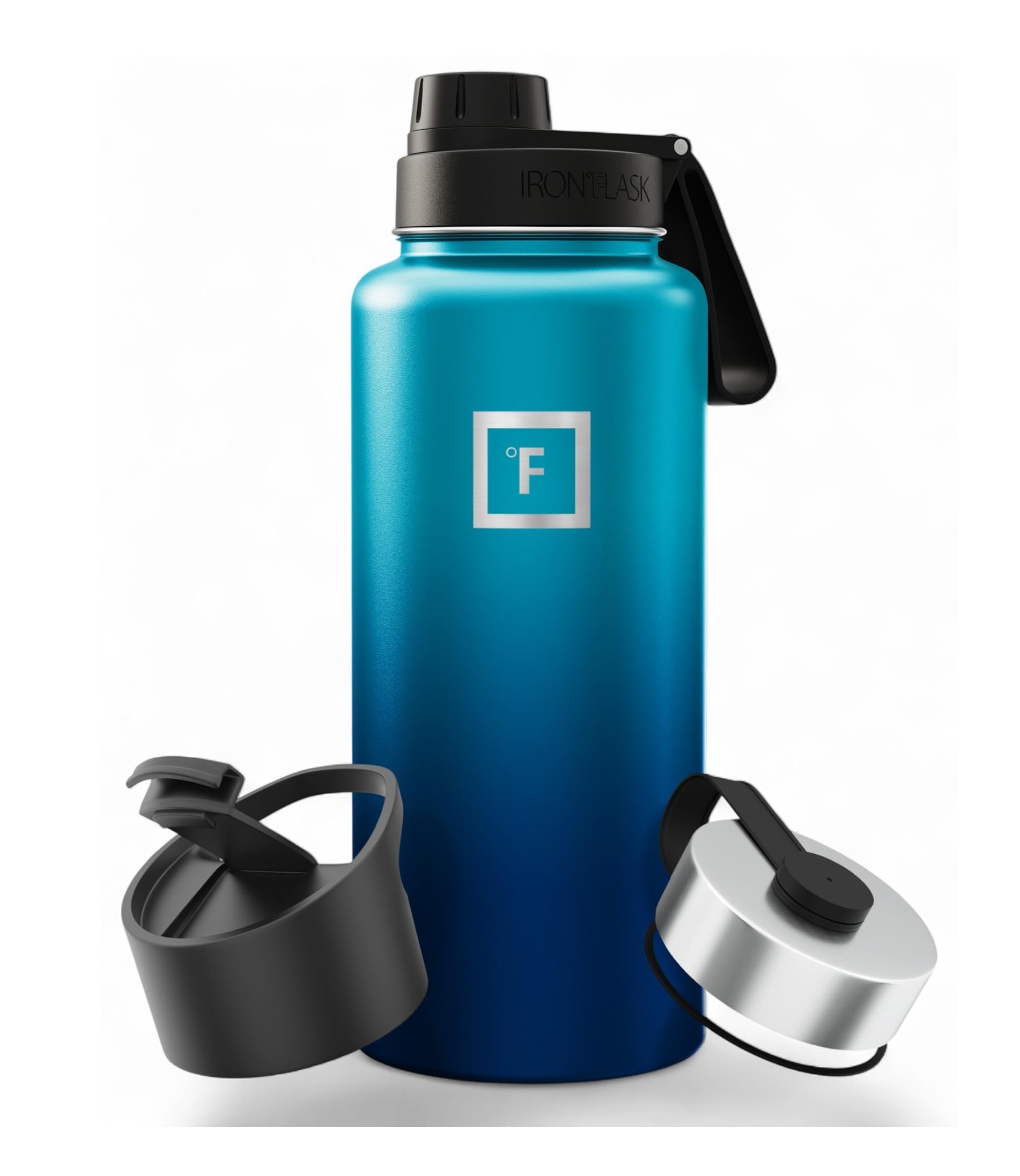 Sports Water Bottle - 14oz,18oz,22oz,32oz,40oz, or 64oz, 3 Lids (Spout Lid), Vacuum Insulated Stainless Steel, Hot Cold, Modern Double Walled, Simple Thermo Mug, Hydro Metal Canteen 32 Oz